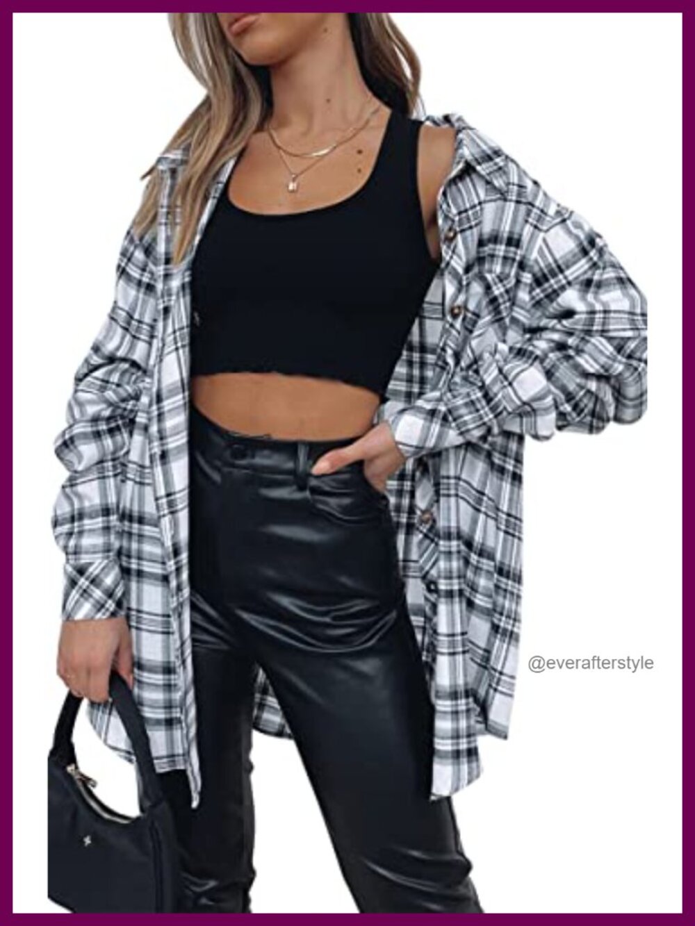 Womens Plaid Button Down Flannel Shirt Oversized Shacket Business Casual